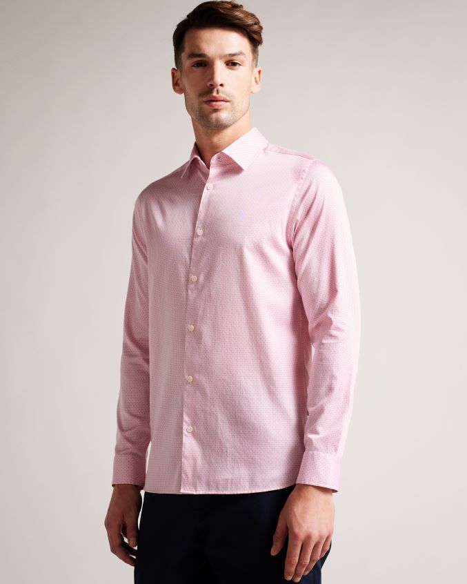 roupas Ted Baker camisa manga longa com estampa geométrica willet Rosa pálido homens 8X6HDF1220