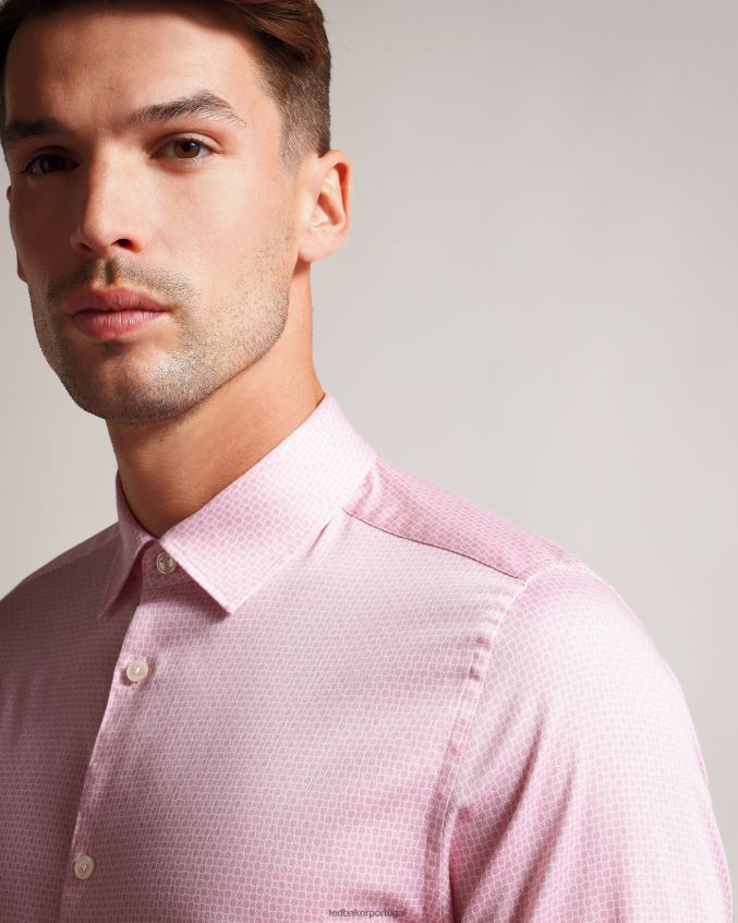 roupas Ted Baker camisa manga longa com estampa geométrica willet Rosa pálido homens 8X6HDF1220