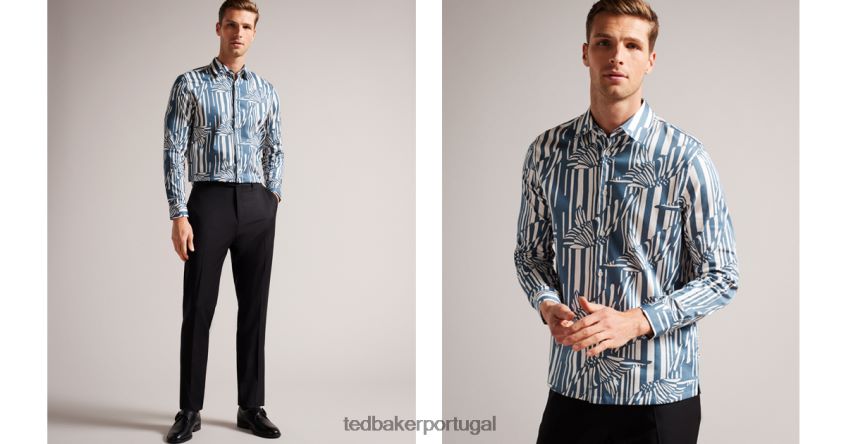 roupas Ted Baker camisa manga longa com estampa listrada borboleta chorley azul homens 8X6HDF1296