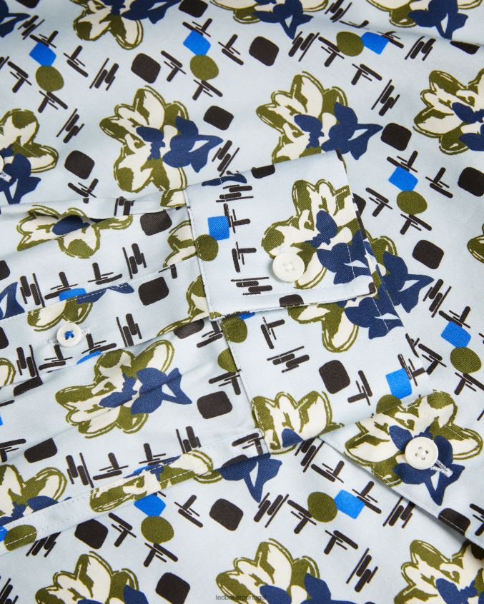 roupas Ted Baker camisa manga longa com estampa magnólia arigna azul pálido homens 8X6HDF1595