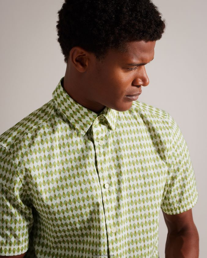 roupas Ted Baker camisa microfolha manga curta furbo Oliva homens 8X6HDF1606