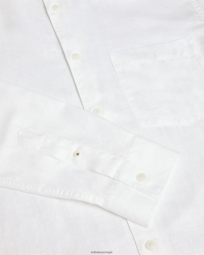 roupas Ted Baker camisa mistura de linho manga longa kingwel branco homens 8X6HDF1335