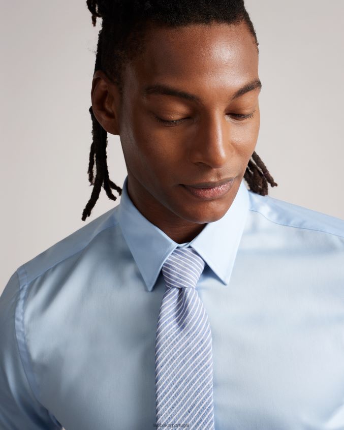 roupas Ted Baker camisa slim fit manga longa islass azul pálido homens 8X6HDF1456