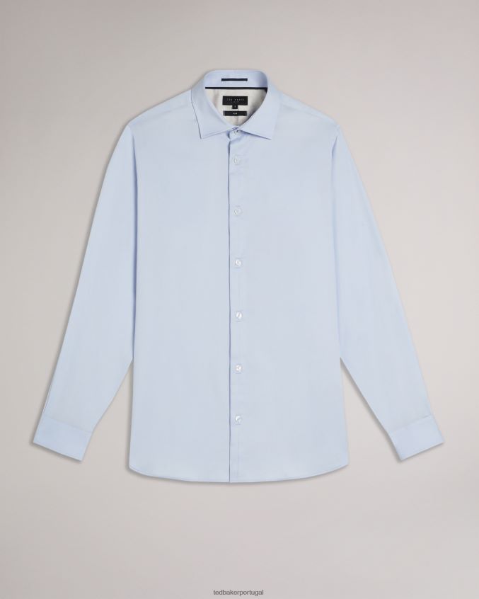 roupas Ted Baker camisa stretch de cetim manga longa abaixo azul claro homens 8X6HDF1481