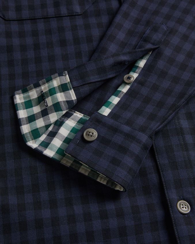 roupas Ted Baker camisa xadrez house manga longa morne marinha homens 8X6HDF1268