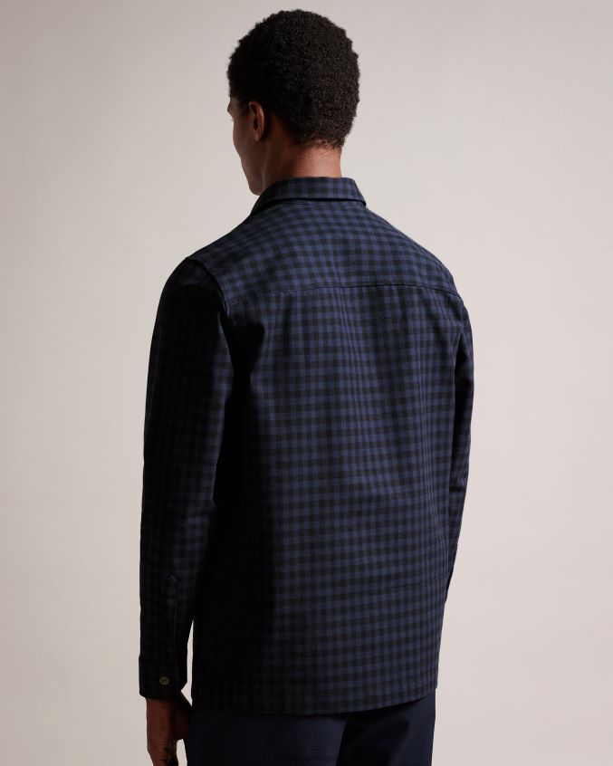roupas Ted Baker camisa xadrez house manga longa morne marinha homens 8X6HDF1268