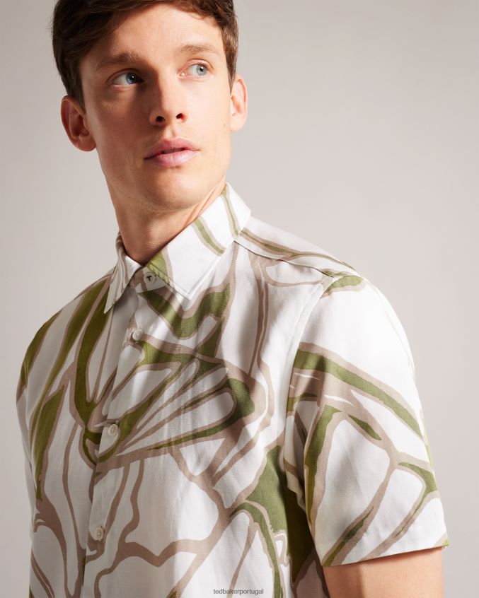 roupas Ted Baker errew camisa manga curta com estampa abstrata cru homens 8X6HDF1549