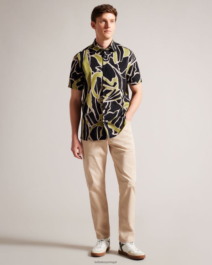 roupas Ted Baker errew camisa manga curta com estampa abstrata preto homens 8X6HDF1587