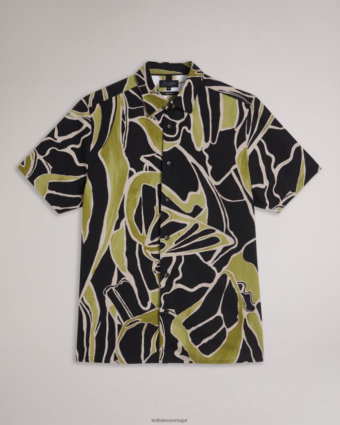 roupas Ted Baker errew camisa manga curta com estampa abstrata preto homens 8X6HDF1587