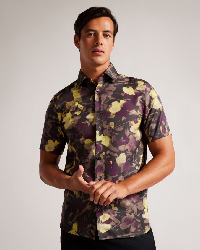 roupas Ted Baker slesho camisa manga curta com estampa aquarela multicolorido homens 8X6HDF1259