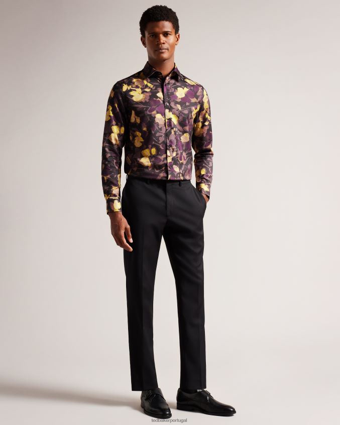 roupas Ted Baker sleven camisa manga longa com estampa aquarela multicolorido homens 8X6HDF1258