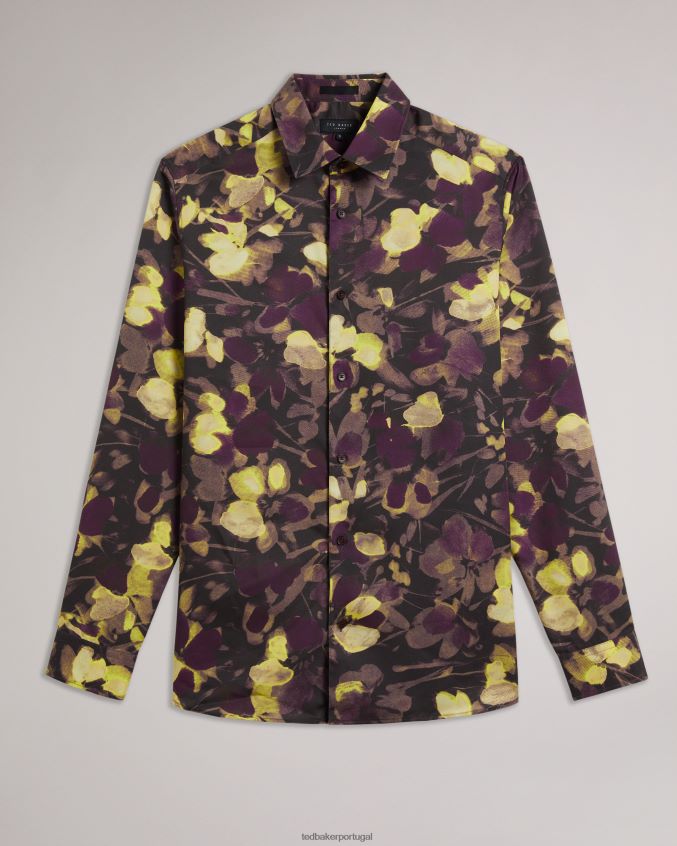 roupas Ted Baker sleven camisa manga longa com estampa aquarela multicolorido homens 8X6HDF1258