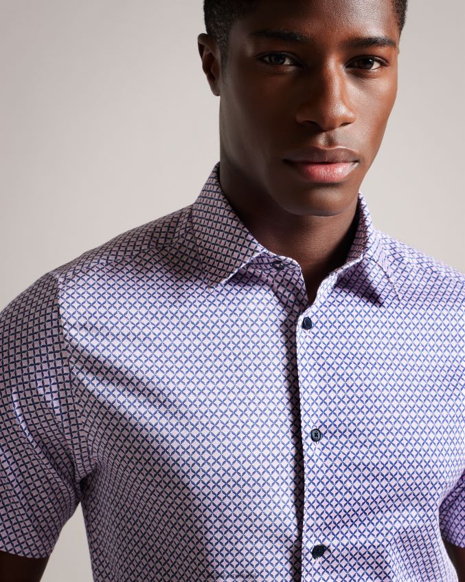 roupas Ted Baker strisho camisa manga curta com estampa geométrica Rosa pálido homens 8X6HDF1319