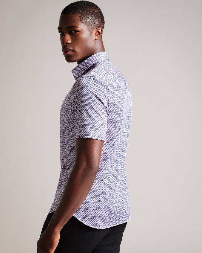 roupas Ted Baker strisho camisa manga curta com estampa geométrica Rosa pálido homens 8X6HDF1319