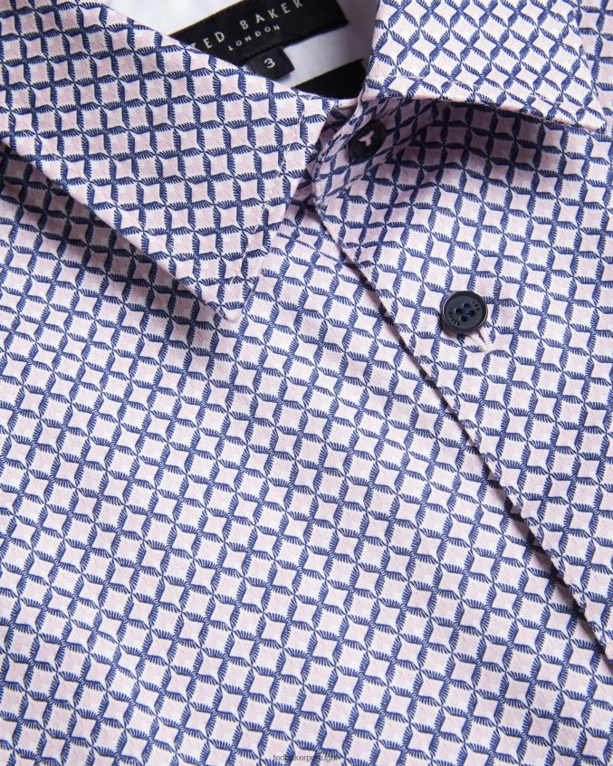 roupas Ted Baker strisho camisa manga curta com estampa geométrica Rosa pálido homens 8X6HDF1319