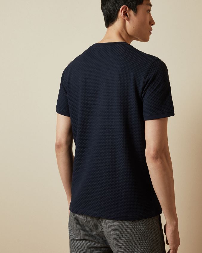 roupas Ted Baker camiseta de algodão com textura caramelo marinha homens 8X6HDF1574