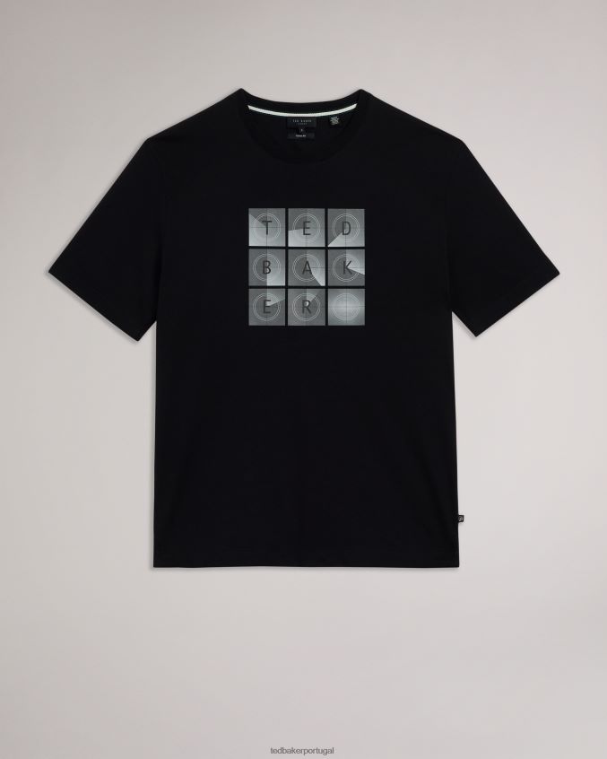 roupas Ted Baker camiseta de marca farow manga curta regular fit preto homens 8X6HDF1589