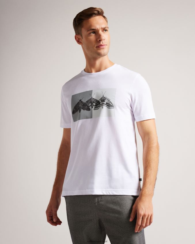 roupas Ted Baker camiseta rewild manga curta regular fit com estampa de traça branco homens 8X6HDF1264