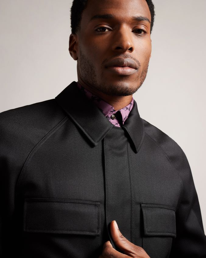 roupas Ted Baker jaqueta de lã com manga raglan filtyj preto homens 8X6HDF1212