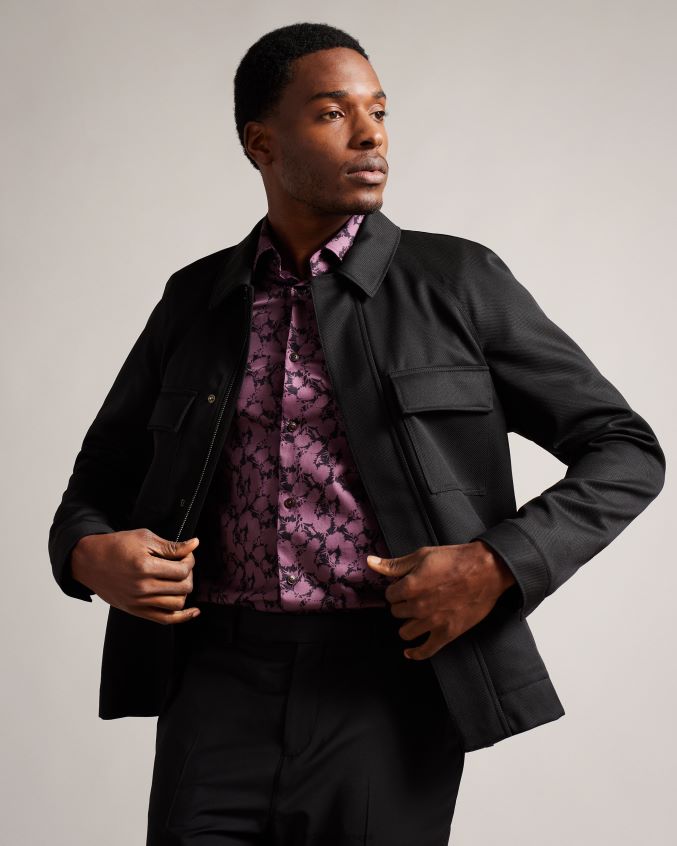 roupas Ted Baker jaqueta de lã com manga raglan filtyj preto homens 8X6HDF1212