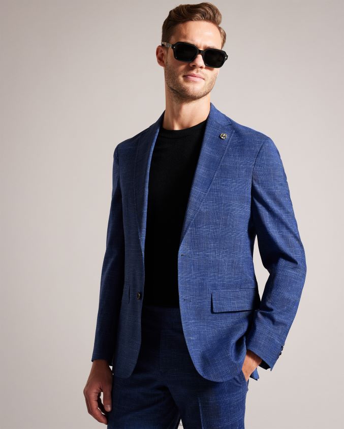 roupas Ted Baker paletó xadrez de lã e linho Audenj marinha homens 8X6HDF1359