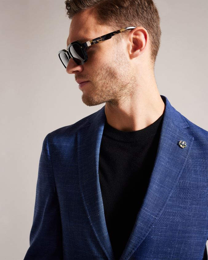 roupas Ted Baker paletó xadrez de lã e linho Audenj marinha homens 8X6HDF1359