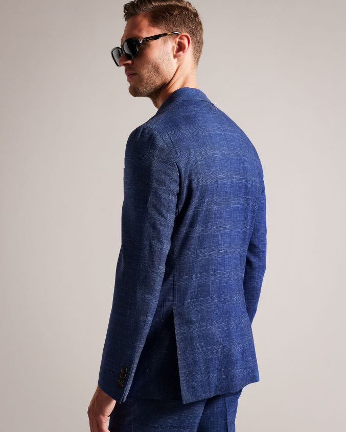 roupas Ted Baker paletó xadrez de lã e linho Audenj marinha homens 8X6HDF1359
