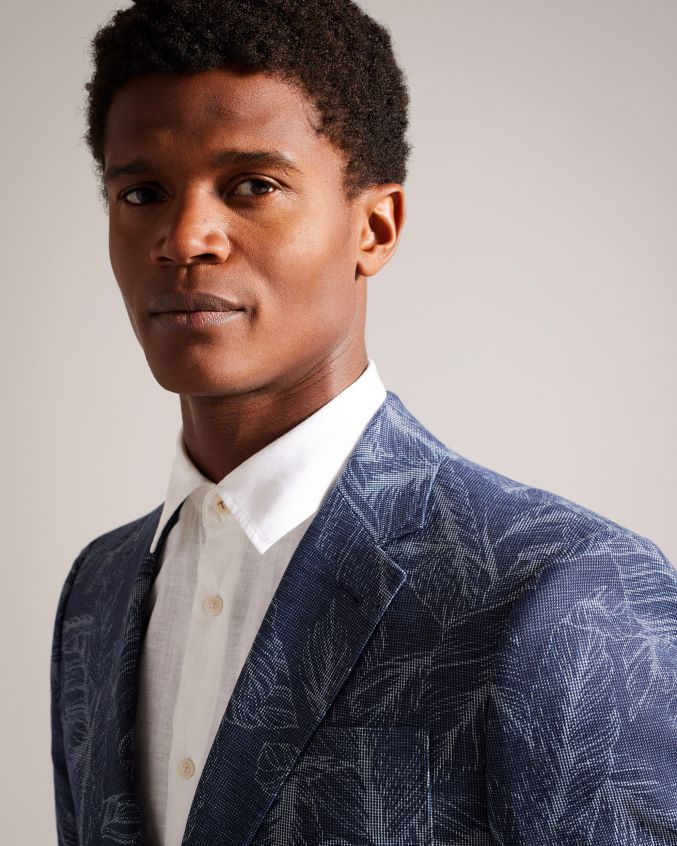 roupas Ted Baker postoj jaqueta slim fit folha marinha homens 8X6HDF1599