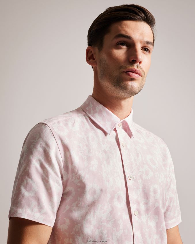 roupas Ted Baker camisa flaisby com estampa floral mescla de linho luz rosa homens 8X6HDF1462