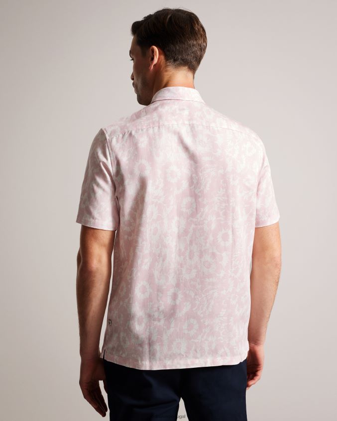 roupas Ted Baker camisa flaisby com estampa floral mescla de linho luz rosa homens 8X6HDF1462