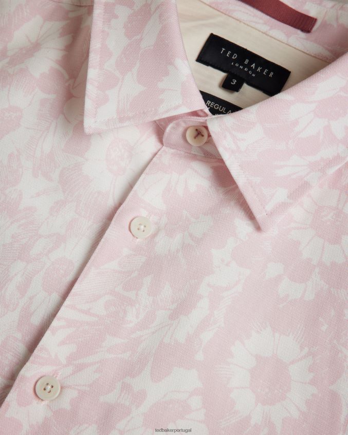 roupas Ted Baker camisa flaisby com estampa floral mescla de linho luz rosa homens 8X6HDF1462