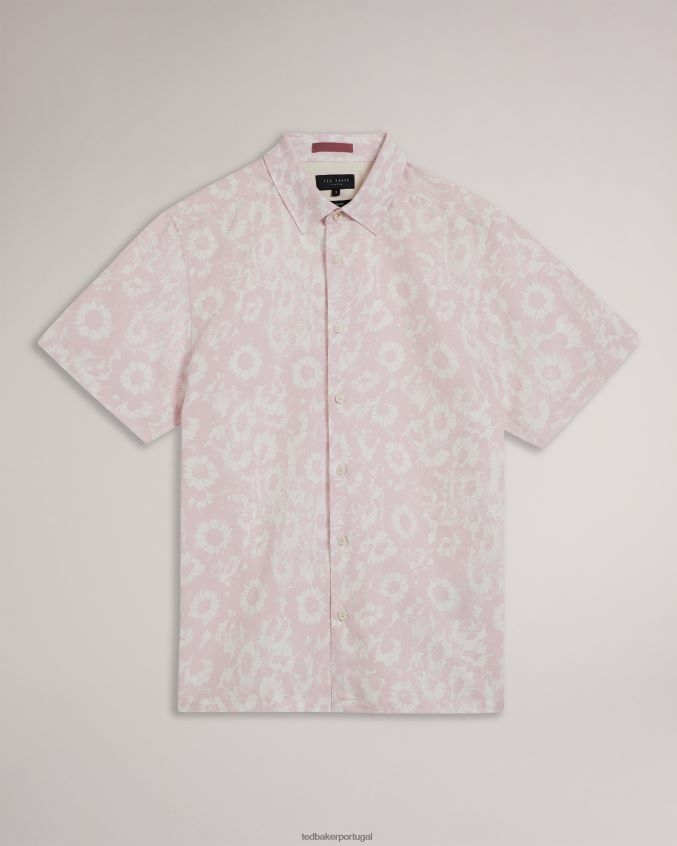 roupas Ted Baker camisa flaisby com estampa floral mescla de linho luz rosa homens 8X6HDF1462