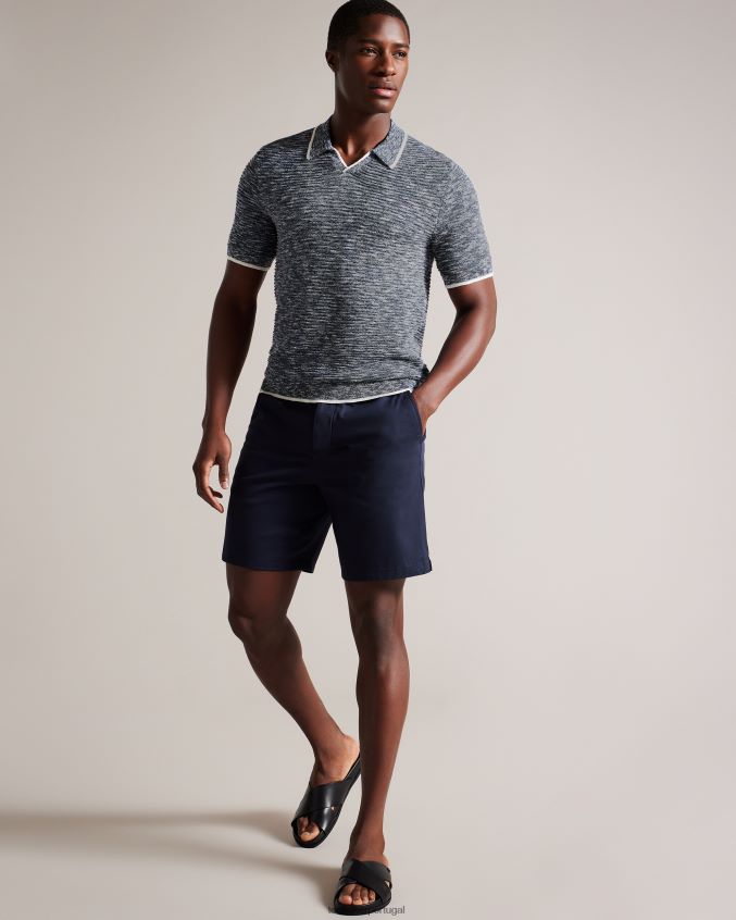 roupas Ted Baker camisa pólo marmorizada com gola aberta plantr azul escuro homens 8X6HDF1539