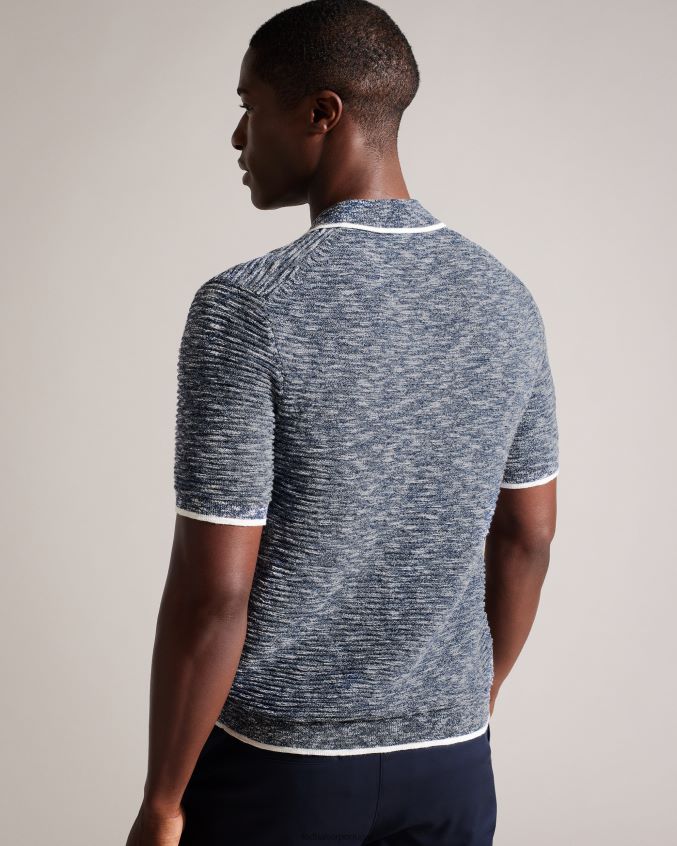 roupas Ted Baker camisa pólo marmorizada com gola aberta plantr azul escuro homens 8X6HDF1539