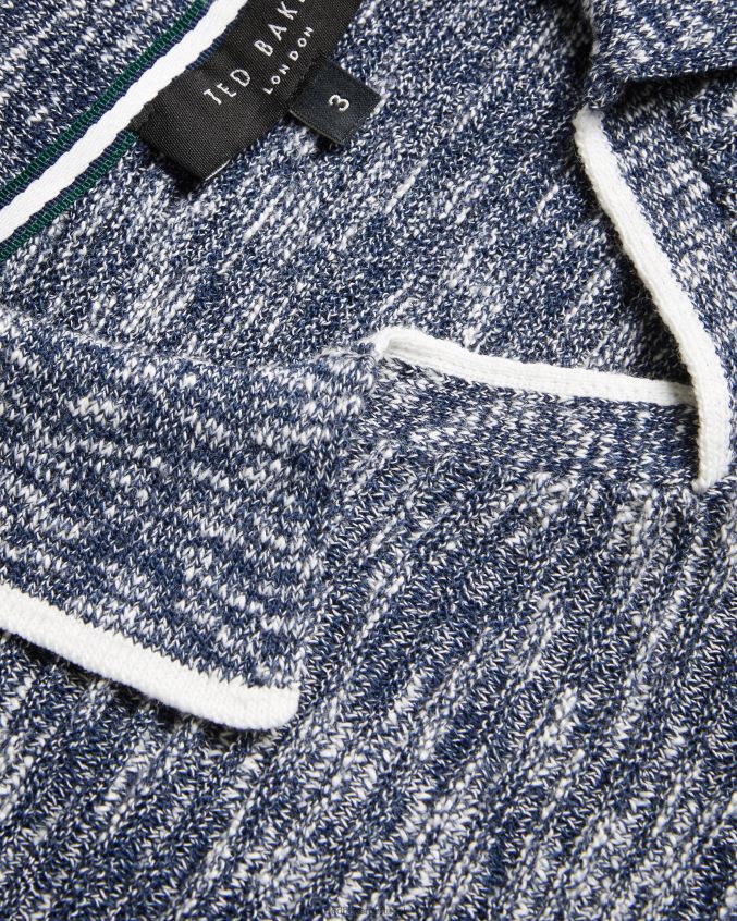 roupas Ted Baker camisa pólo marmorizada com gola aberta plantr azul escuro homens 8X6HDF1539