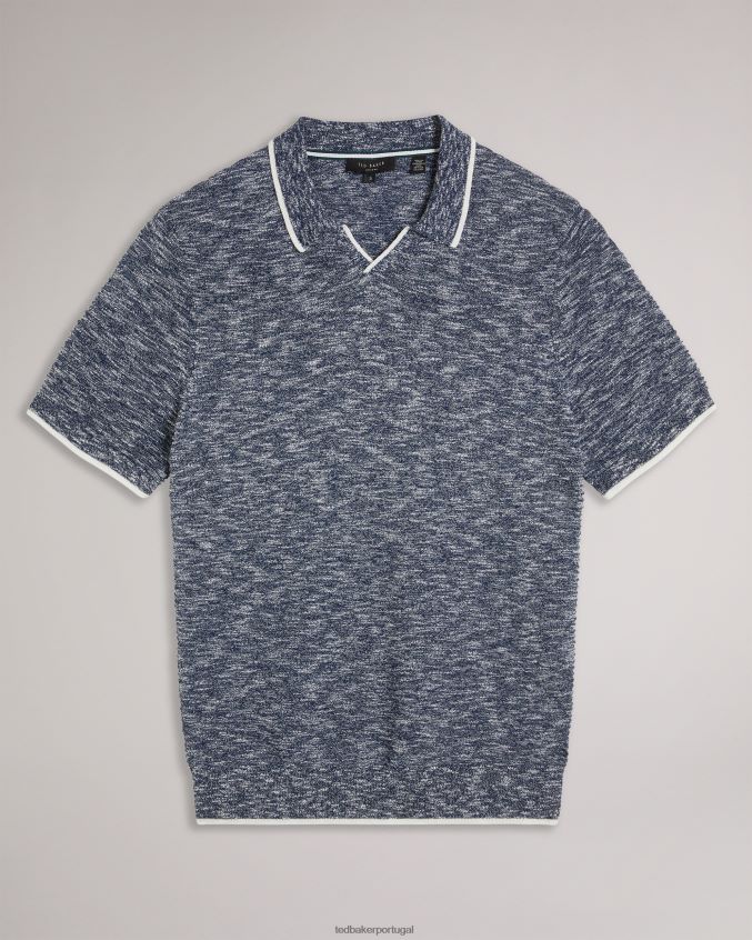 roupas Ted Baker camisa pólo marmorizada com gola aberta plantr azul escuro homens 8X6HDF1539