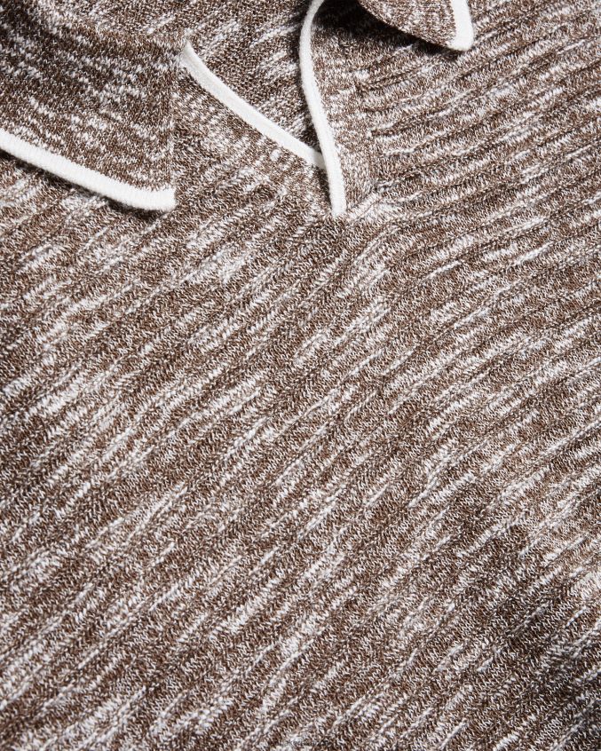 roupas Ted Baker camisa pólo marmorizada com gola aberta plantr marrom escuro homens 8X6HDF1602