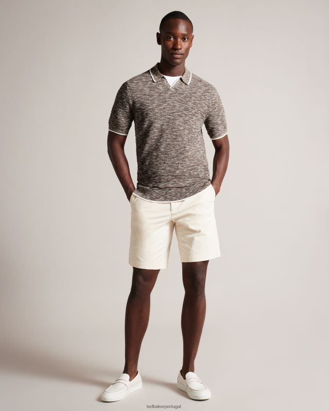 roupas Ted Baker camisa pólo marmorizada com gola aberta plantr marrom escuro homens 8X6HDF1602