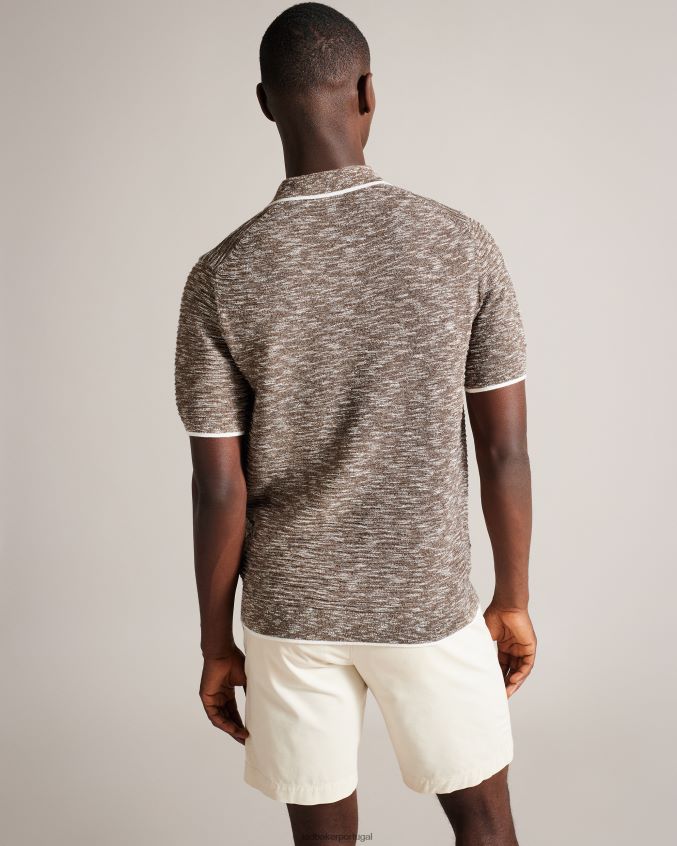 roupas Ted Baker camisa pólo marmorizada com gola aberta plantr marrom escuro homens 8X6HDF1602