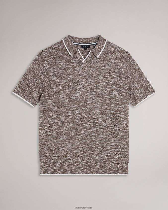 roupas Ted Baker camisa pólo marmorizada com gola aberta plantr marrom escuro homens 8X6HDF1602