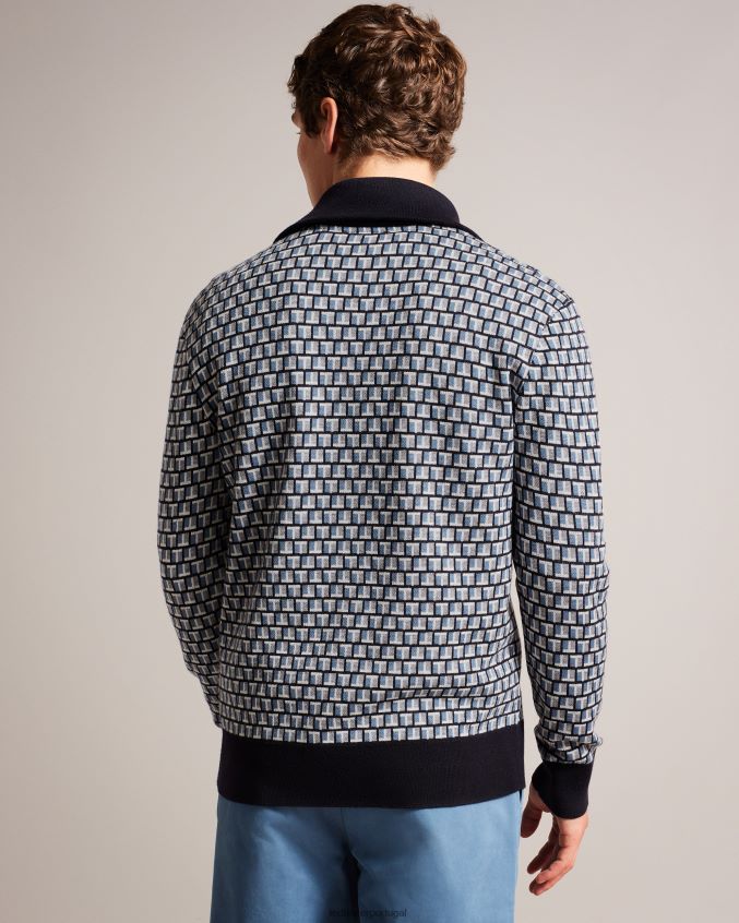 roupas Ted Baker cardigã de malha com zíper e estampa geométrica teeflow azul homens 8X6HDF1283