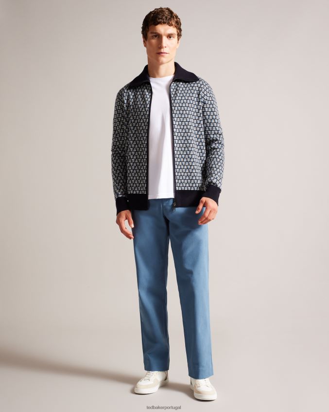 roupas Ted Baker cardigã de malha com zíper e estampa geométrica teeflow azul homens 8X6HDF1283
