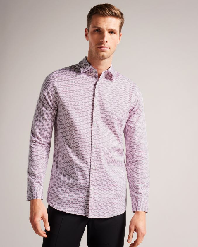 roupas Ted Baker camisa conifur manga longa com estampa geométrica circular luz rosa homens 8X6HDF1229
