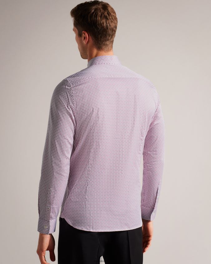 roupas Ted Baker camisa conifur manga longa com estampa geométrica circular luz rosa homens 8X6HDF1229