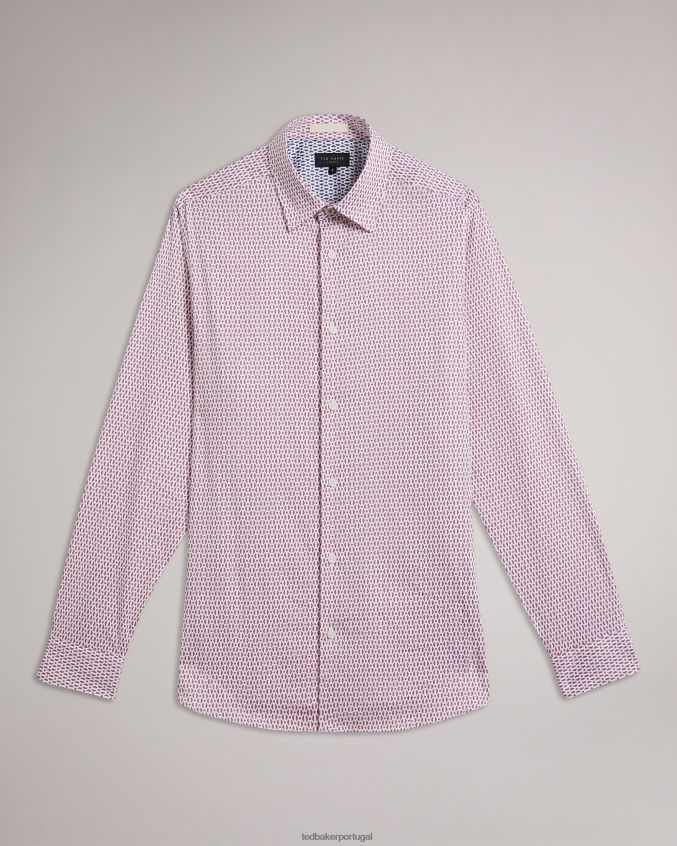 roupas Ted Baker camisa conifur manga longa com estampa geométrica circular luz rosa homens 8X6HDF1229
