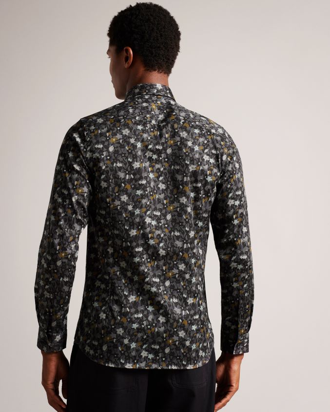 roupas Ted Baker camisa listrada manga longa com estampa floral cinza homens 8X6HDF1226