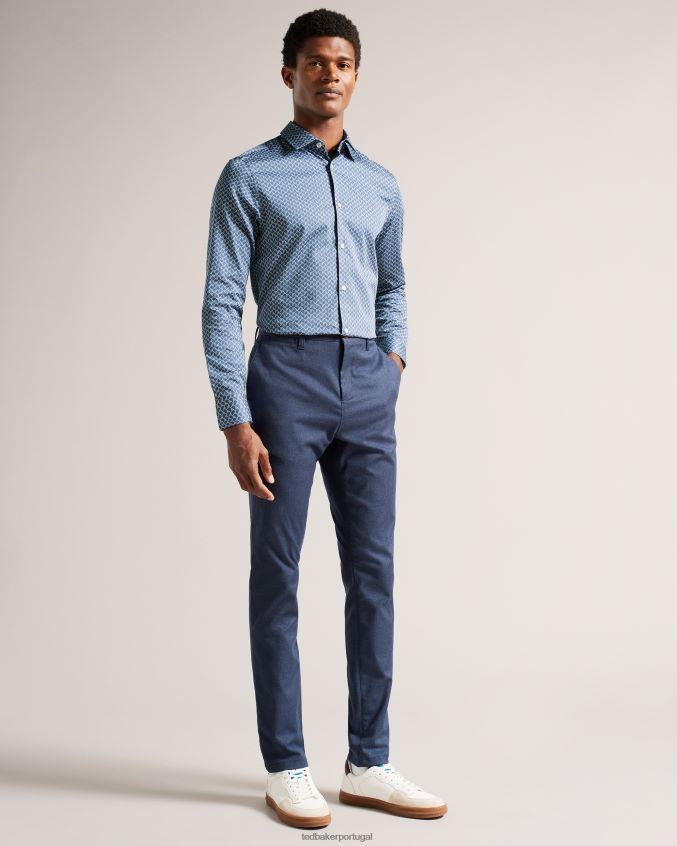 roupas Ted Baker camisa manga longa com estampa geométrica willuw azul homens 8X6HDF1223