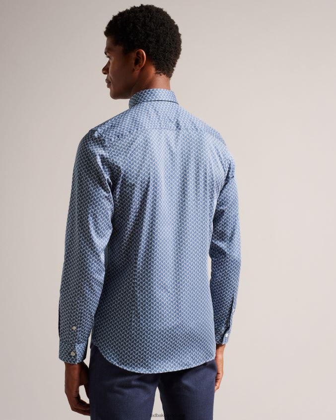 roupas Ted Baker camisa manga longa com estampa geométrica willuw azul homens 8X6HDF1223