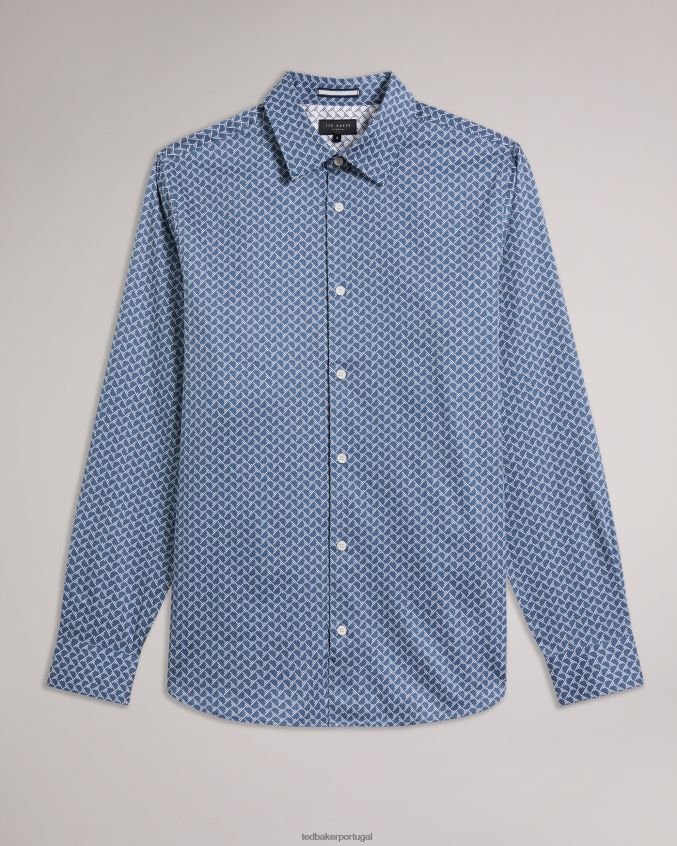 roupas Ted Baker camisa manga longa com estampa geométrica willuw azul homens 8X6HDF1223
