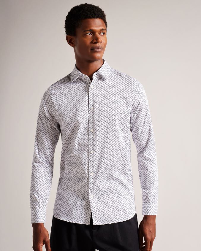 roupas Ted Baker camisa manga longa com estampa geométrica willuw branco homens 8X6HDF1232